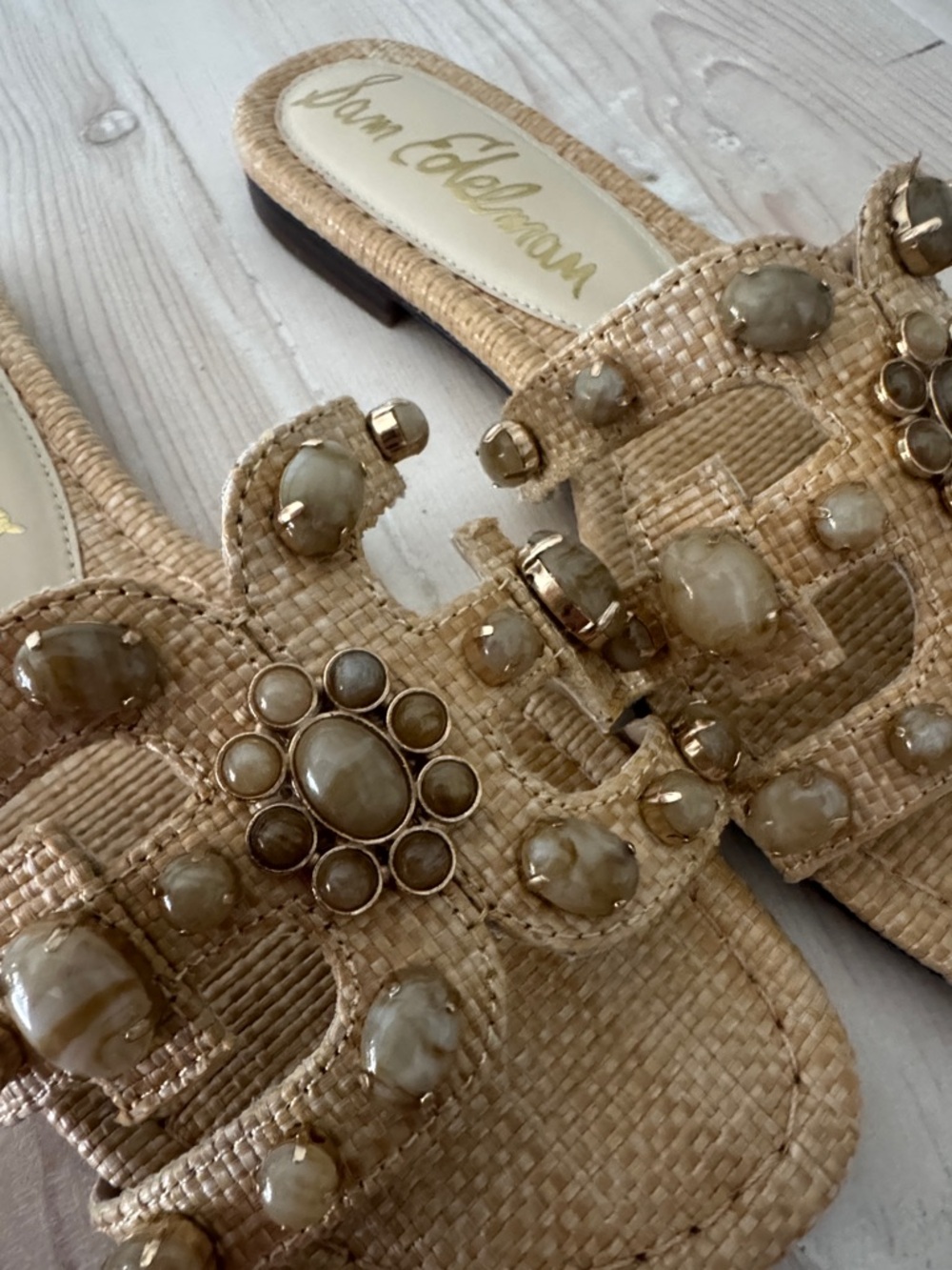 Sam Edelman Jeweled Straw Slide Sandal in Beige - Picture 3 of 6